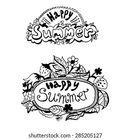 Summer hand drawn lettering on a white background. Happy Summer. Vector illustration