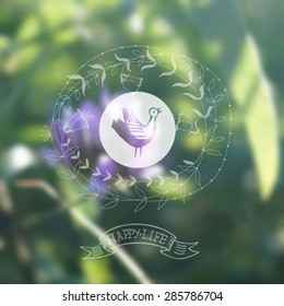 Summer hand drawn lettering on blurred background. Happy life. Vector illustration