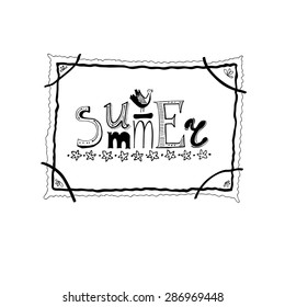Summer hand drawn lettering on a white background. Happy Summer. Vector illustration