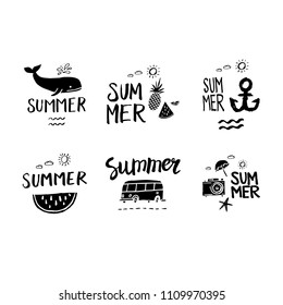 Summer. Hand drawn. Letting. Holiday, sun, beach vacation. Vector illustration.