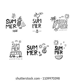 Summer. Hand drawn. Letting. Holiday, sun, beach vacation. Vector illustration.