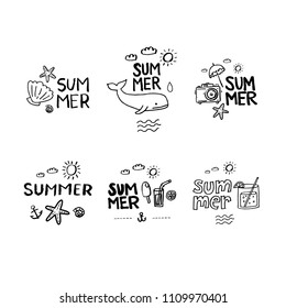 Summer. Hand drawn. Letting. Holiday, sun, beach vacation. Vector illustration.
