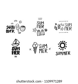 Summer. Hand drawn. Letting. Holiday, sun, beach vacation. Vector illustration.