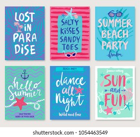 Summer Hand Drawn Motivation Calligraphyc Card Set. Vector Illustration.