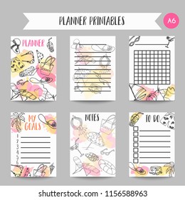 Summer hand drawn organizer. Beach doodle elements. Vacation and trevel printables Vector