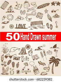 Summer hand drawn set, summer illustration collection