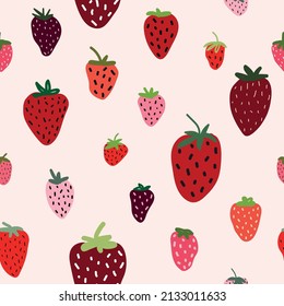 Summer hand drawn strawberry seamless pattern. Kids vector background with strawberries.