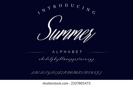 Summer Hand drawn vector alphabet. Modern monoline signature script font. Elegant Signature Font. Best Alphabet Beautiful Calligraphy Signature Font lettering handwritten