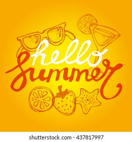 Summer hand drawn vector banner. Vector illustration. 