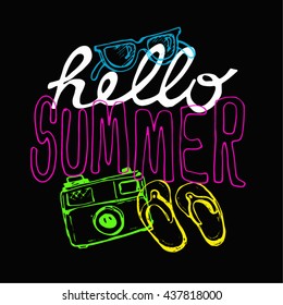 Summer hand drawn vector banner. Vector illustration. 