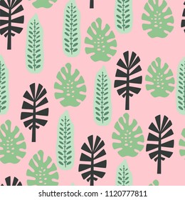 Summer hand drawn vector illustration with leaves, texture seamless pattern for fabric, textile, postcards, decoration, design, poster, card, packaging