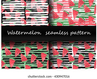 Summer hand drawn vector watermelon ink strokes textured pattern set.Creative Hand Drawn textures for birthday, anniversary, party invitations, scrapbook, print on T-shirts and bags.