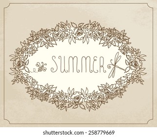 Summer hand lettering and doodles elements. Vector illustration. Artistic vector design for banners, greeting cards, summer sales. 
