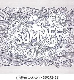 Summer hand lettering and doodles elements. Vector illustration
