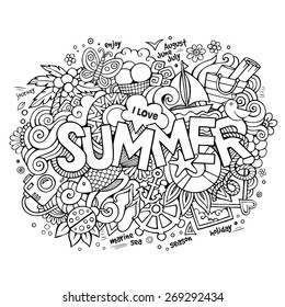 Summer hand lettering and doodles elements. Vector illustration