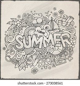 Summer hand lettering and doodles elements. Vector illustration