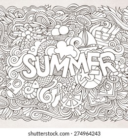 Summer hand lettering and doodles elements. Vector illustration