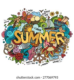 Summer Hand Lettering And Doodles Elements. Vector Illustration