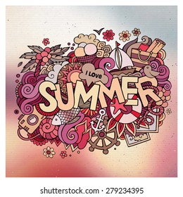 Summer hand lettering and doodles elements. Vector illustration