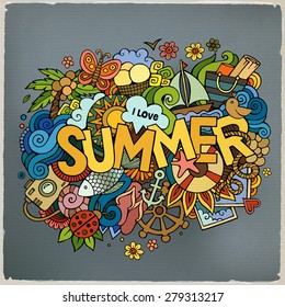 Summer hand lettering and doodles elements. Vector illustration