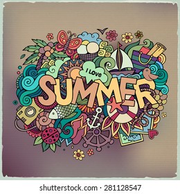 Summer hand lettering and doodles elements. Vector illustration