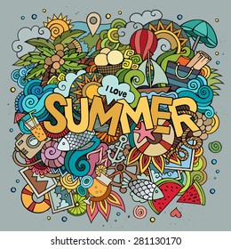 Summer hand lettering and doodles elements. Vector illustration