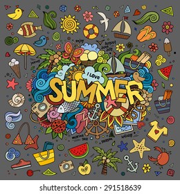 Summer hand lettering and doodles elements. Vector illustration 