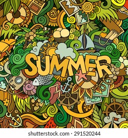 Summer hand lettering and doodles elements. Vector illustration