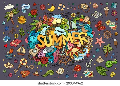 Summer Hand Lettering And Doodles Elements. Vector Illustration 