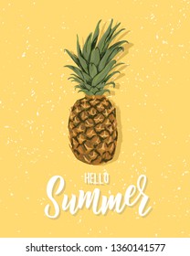 Summer hand lettering text with pineapple as logo, badge, label, icon, postcard, card, invitation, banner template. Special summer sale typography poster. Vector illustration.