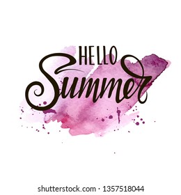 Summer, hand paint vector lettering on a abstract color spots, summer design, banner, typography poster.