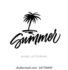 Summer. Hand written elegant phrase for your design. Custom hand lettering. Can be printed on greeting cards, paper and textile designs, etc