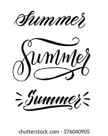 Summer. Hand written elegant word for your design. Custom hand lettering. Modern calligraphy. Can be printed on greeting cards, posters, wrapping paper, textile, etc.