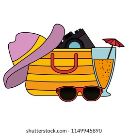 summer handbag with camera and cocktail