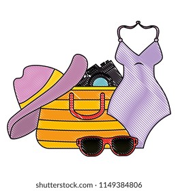 summer handbag with camera and hat