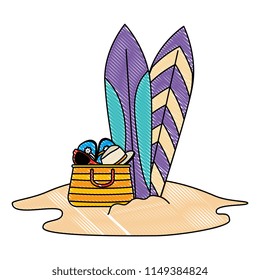 summer handbag with sandals and surfboards