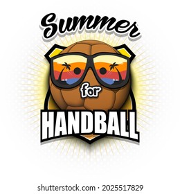 Summer handball logo. Summer for handball. Pattern for design poster, logo, emblem, label, banner, icon. Handball template on isolated background. Vector illustration