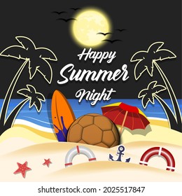 Summer handball poster. Happy summer night. Pattern for design poster, logo, emblem, label, banner, icon. Handball template on isolated background. Vector illustration