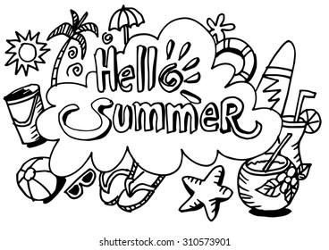 summer hand-drawn sketch on white background