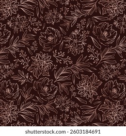 Summer handmade floral background. Botanical background from abstract flowers. Sketchy drawing of white outlines and yellow-brown strokes, blue background. wallpaper, bedspreads, bed linen, textiles