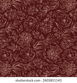 Summer handmade floral background. Botanical background from abstract flowers. Sketchy drawing of white outlines and yellow-brown strokes, blue background. wallpaper, bedspreads, bed linen, textiles