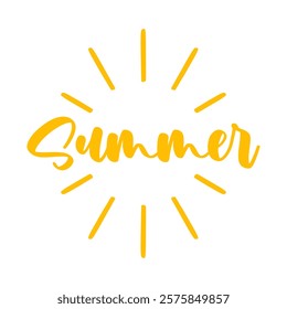 summer handwriting with rays logo design vector illustration