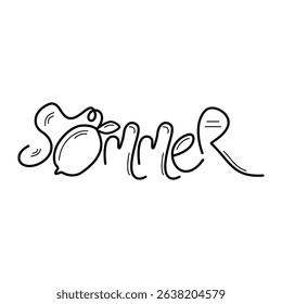 "Summer" handwriting typography with lemon replacing the letter U, in vector style.