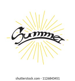 Summer handwritten lettering isolated on white background. For web site, banner, poster, label and placard. Useful for ad, cover and print materials. Creative art concept, vector illustration