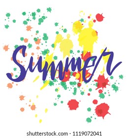 Summer handwritten, vector illustration EPS10. Greeting card, background, banner, poster, icon, print design. 