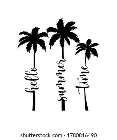 Summer handwritten word and palms. Modern calligraphy lettering design for clothing prints. Slogan for t-shirt or other uses.