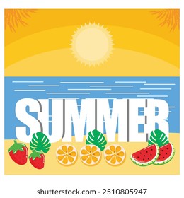 Summer hanging text on the beach. Flat vector modern illustration 