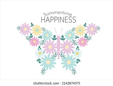 summer happiness butterfly flower vector