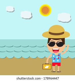 Summer. Happy man on the beach on vacation 