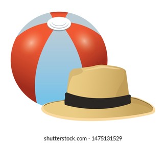 Summer hat and beach ball cartoon ,vector illustration graphic design.